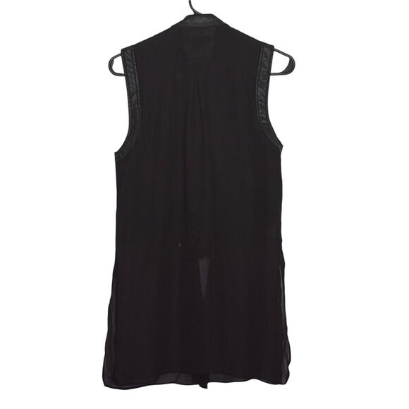 Paper Tee Women’s Faux Leather Moto Vest Long Sheer Back Layered Look Size Large - Picture 2 of 8